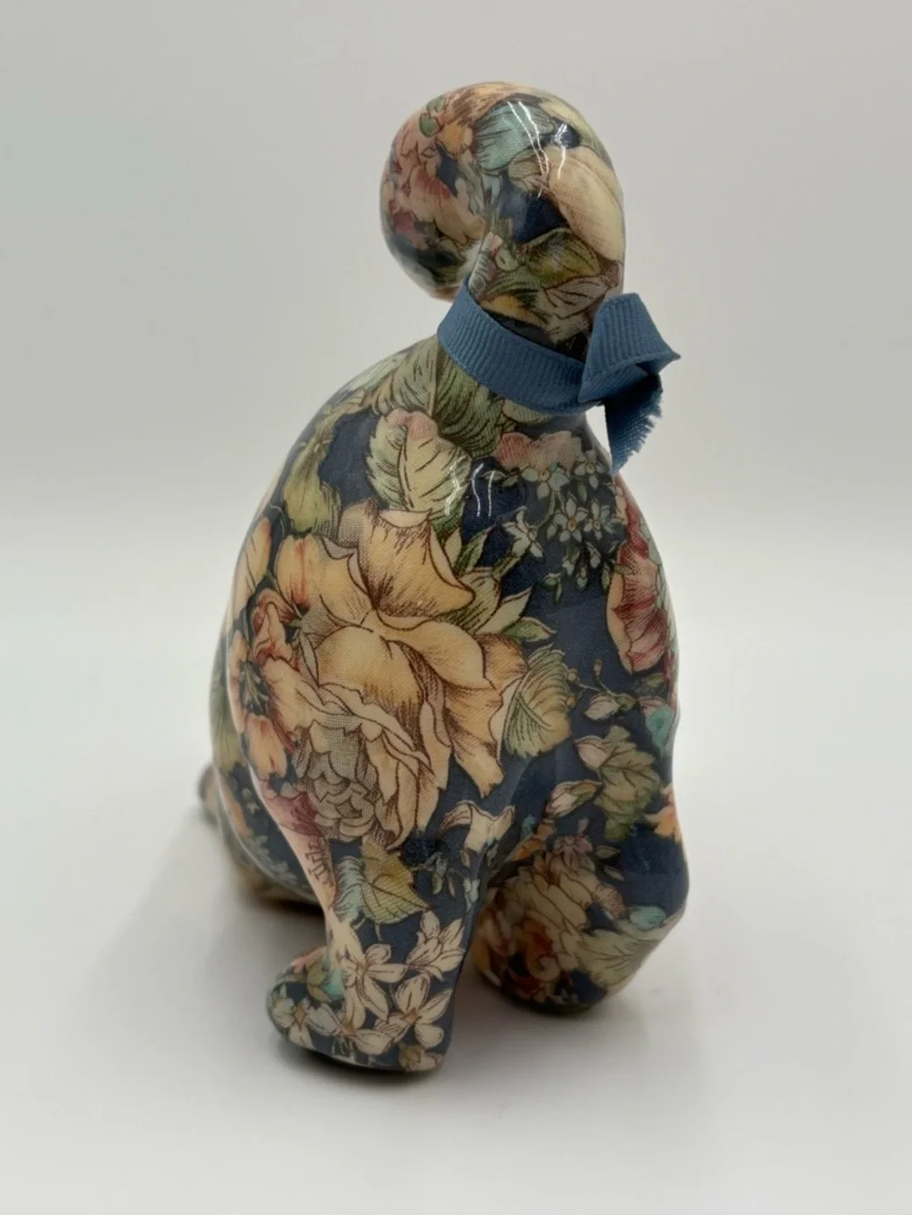 Floral Cat‎ Figurine Resin Decorative Cat Blue Multicolor Vintage Style